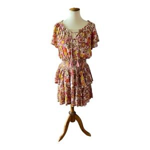 #166, Patrons of Peace Floral Ruffle Dress with Tie Front, size L